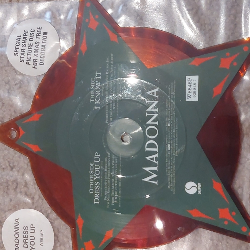 RARE MADONNA DRESS YOU UP STAR SHAPED PICTURE DISC XMAS TREE DECORATION W8848P